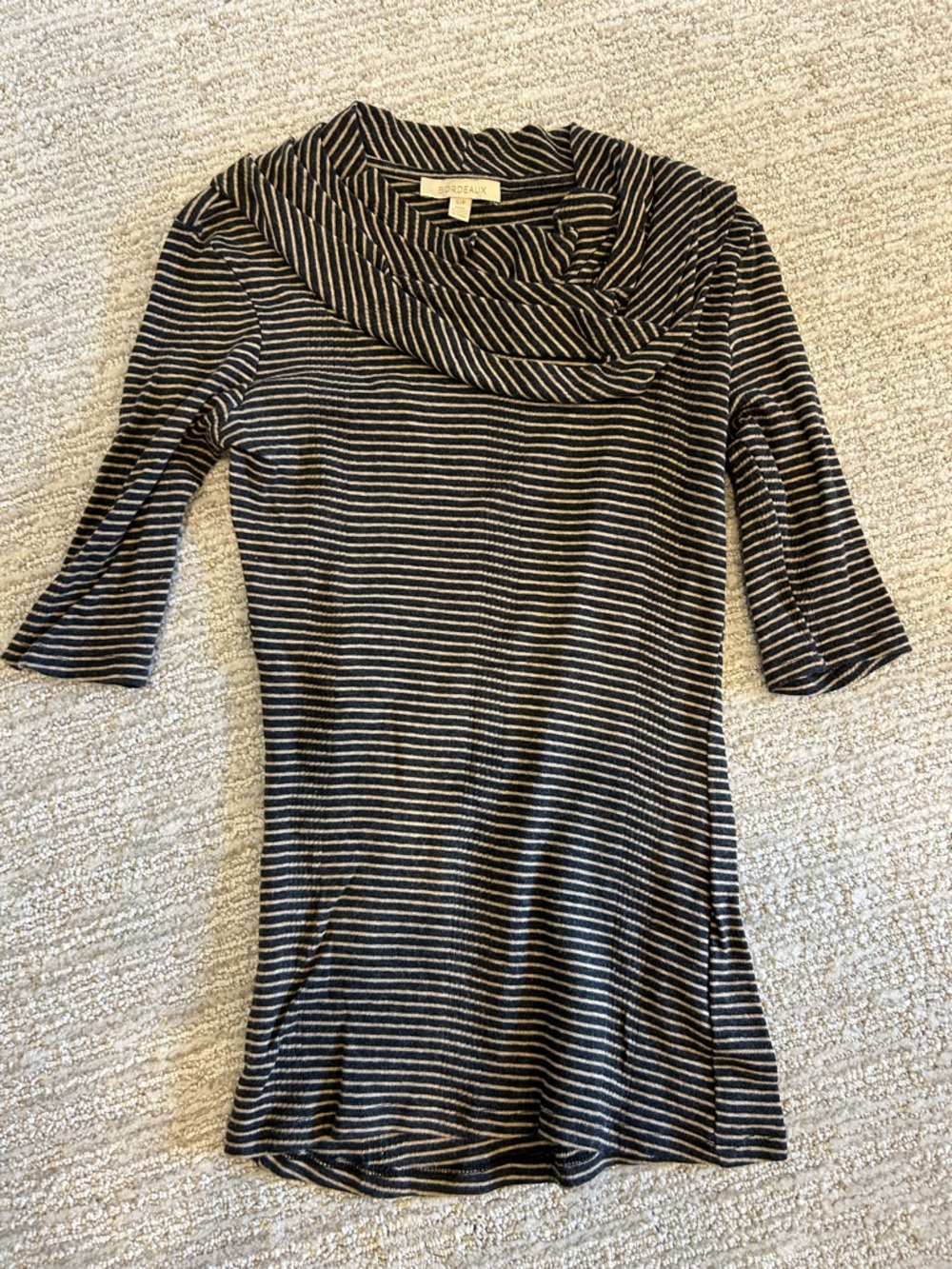Bordeaux from anthropology Black & beige Striped Cowl Neck Short Sleeve top